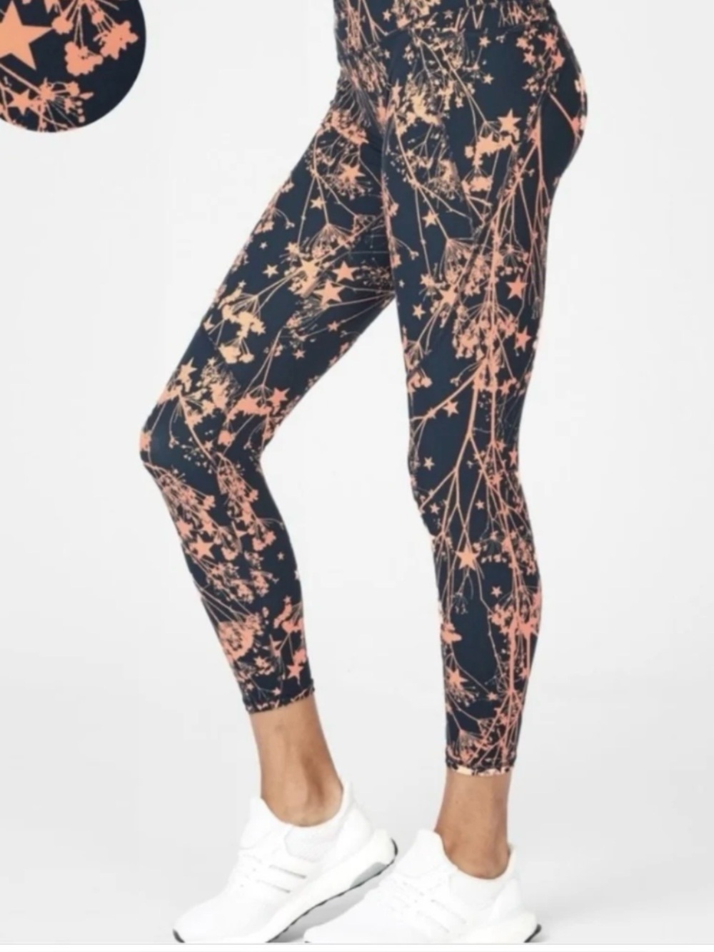 Sweaty Betty Power Leggings Navy-Coral Star Print Size Small Athleisure Workout